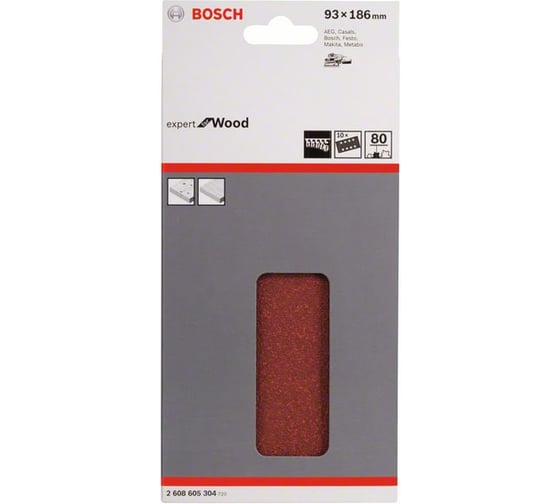 Шлифлист по дереву (93x185 мм; К80; 10 шт.) Bosch 2608605304