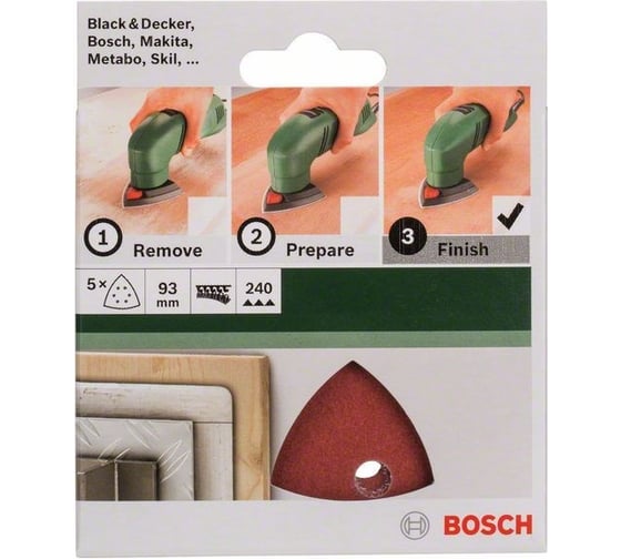 Шлифлист по дереву и металлу (93 мм; Р240; 5 шт.) Bosch 2609256A53