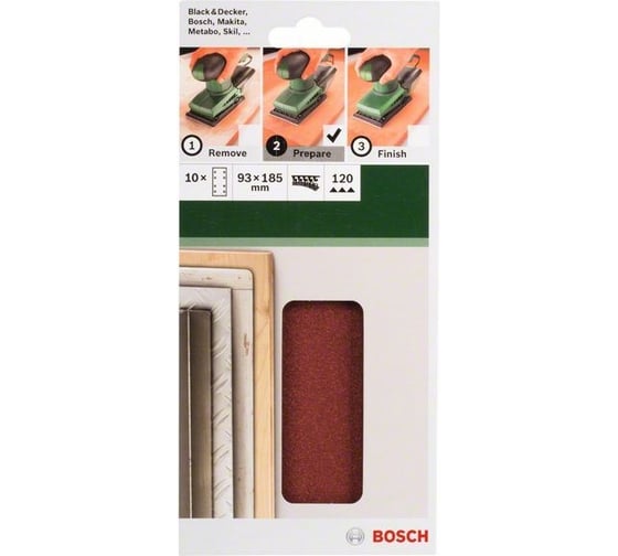 Шлифлист по дереву и металлу (93х185 мм; Р120; 10 шт.) Bosch 2609256A83