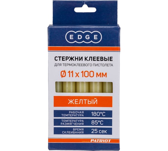 Стержни клеевые 11х100 мм желтые упаковка 10 шт. EDGE by PATRIOT 816001015