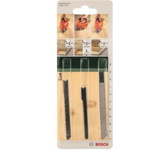 Набор пилок для лобзика ECO (UE11C/UE19BO/UE101B; 3 шт.) Bosch 2609256786