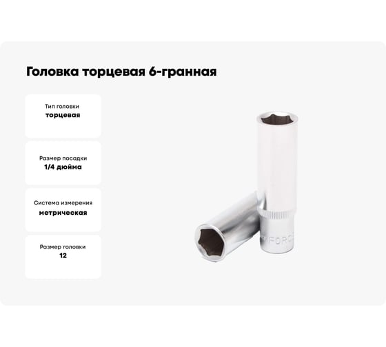 Головка торцевая 6-гранная глубокая (12 мм; L=45 мм; 1/4DR) ROCKFORCE RF-5255012(11654)