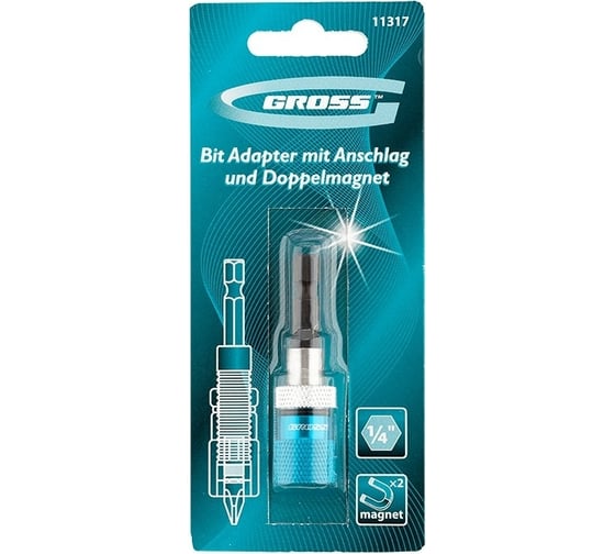 Адаптер для бит с ограничителем и двойным магнитом,1/4" GROSS 11317