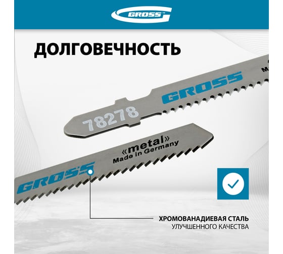 Полотна по металлу T118B, 76х50 мм, шаг 2 мм, 2 шт. GROSS 78278