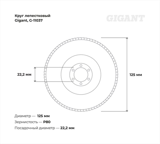 Круг лепестковый (125x22.2 мм; P80) Gigant G-11037