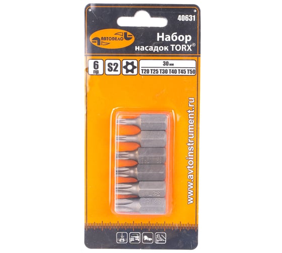 Набор бит TORX с отверстием 6 шт., 30 мм АвтоDело 40631 11989