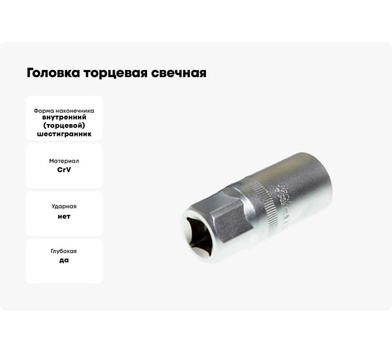 Головка торцевая свечная глубокая с резинкой 16 мм, 1/2"DR Nord-Yada 904442
