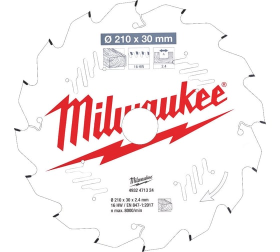 Диск пильный по дереву (210x30x2.4 мм; 16Z) для торцовочной пилы Milwaukee 4932471324 1