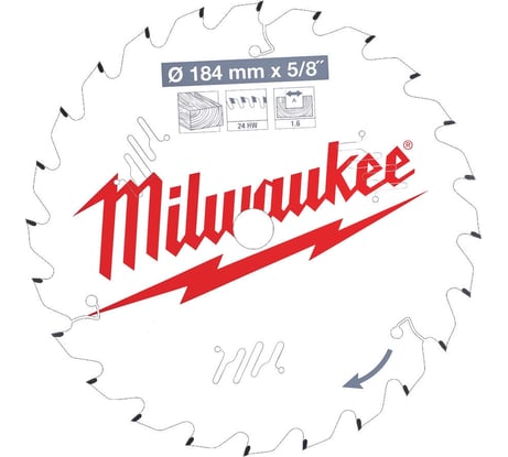 Диск пильный по дереву (184x5/8x1.6 мм; 24Z) для циркулярной пилы Milwaukee 4932471378