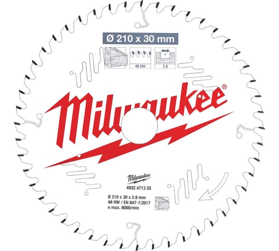 Диск пильный по дереву (210x30x2.8 мм; 48Z) для торцовочной пилы Milwaukee 4932471325 1
