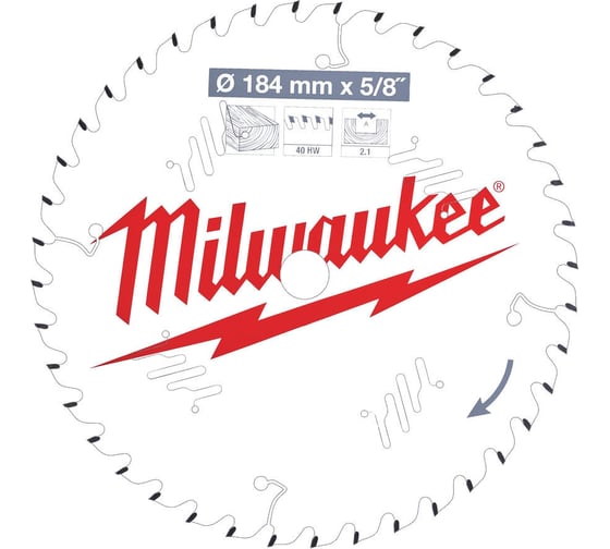 Диск пильный по дереву (184x5/8x2.1 мм; 40Z) для циркулярной пилы Milwaukee 4932471379 1