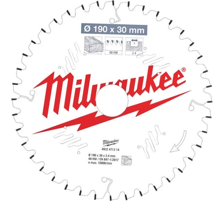 Диск пильный по дереву (190x30x2.4 мм; 40Z) для торцовочной пилы Milwaukee 4932471314