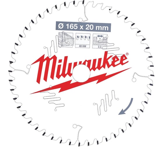 Диск пильный по дереву (165x20x2.2 мм; 48Z) для циркулярной пилы Milwaukee 4932471295 1