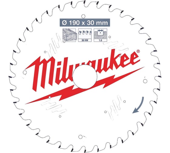 Диск пильный по дереву (190x30x1.6 мм; 36Z) для циркулярной пилы Milwaukee 4932471301 1