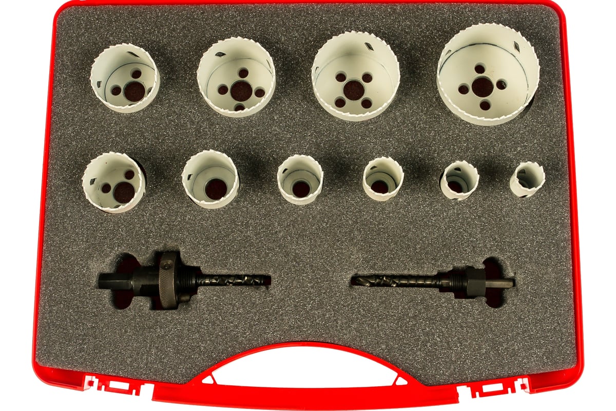 Набор коронок Bi-Metall HSSE-Co8 (10 шт; 19-64 мм; 2 адаптера) RUKO ...