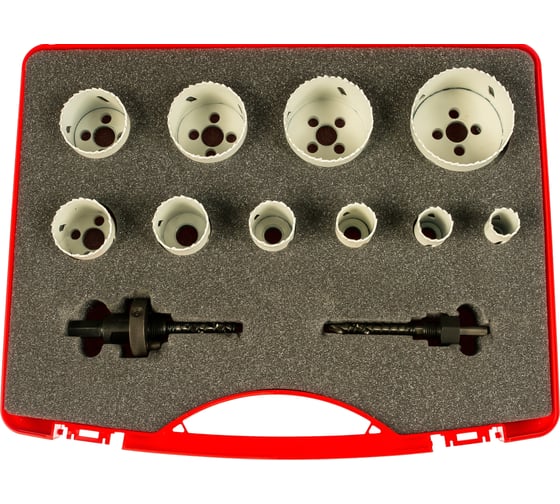 Набор коронок Bi-Metall HSSE-Co8 (10 шт; 19-64 мм; 2 адаптера) RUKO 126303