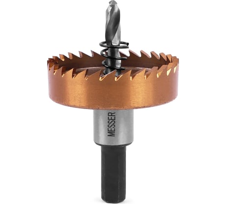 Коронка HSS-TiN 38 мм, с центровочным сверлом и толкающей пружиной для листового материала до 2 мм, ц/х MESSER 21-02-038
