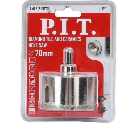 Коронка алмазная по керамике 70x70 мм P.I.T. AMAS12-0070