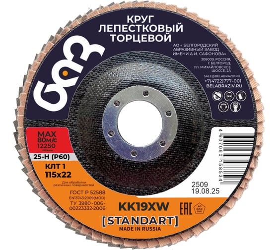 Круг лепестковый торцевой KK19XW КЛТ1 (115х22 мм; P60) БАЗ 960000026209