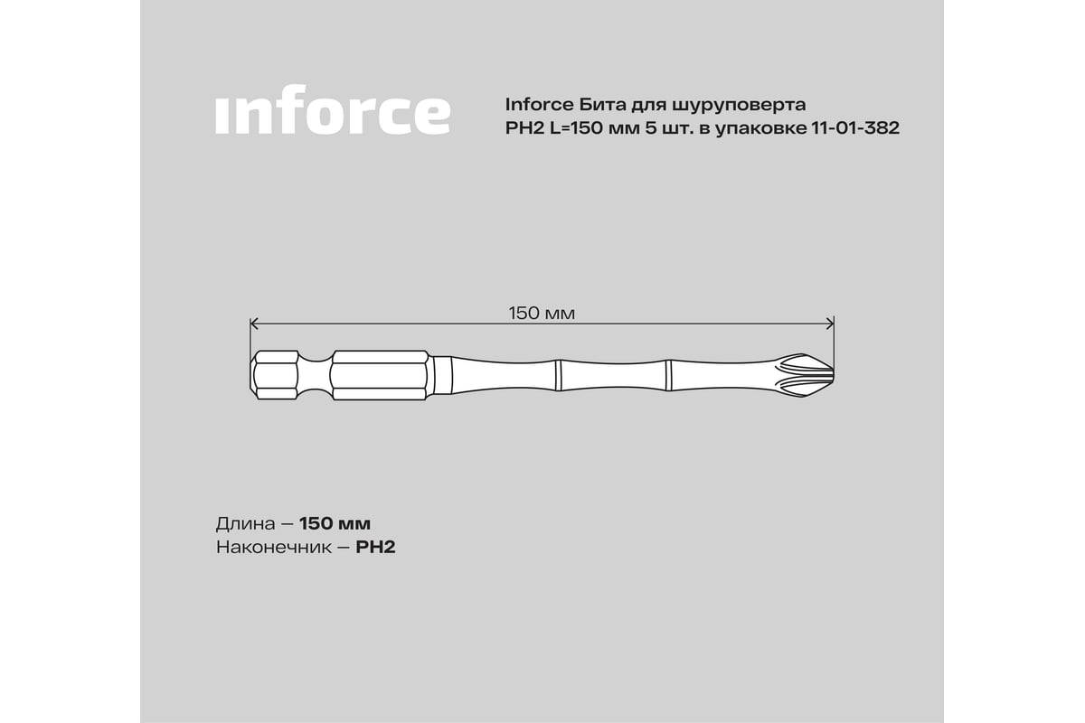 Бита (5 шт; PH2; 150 мм) для шуруповерта Inforce 11-01-382 - выгодная цена,  отзывы, характеристики, фото - купить в Москве и РФ