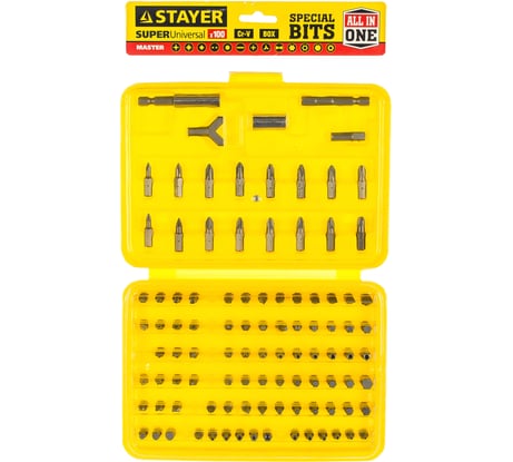 Набор "MASTER" "SUPER UNIVERSAL" биты, адаптеры Cr-V 100 предметов в боксе STAYER 2604-H100