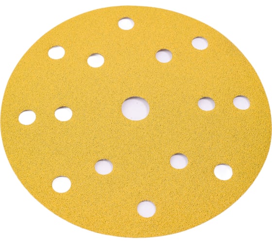 Диск абразивный с липучкой Sandpaper (yellow) 150 мм, 15 отверстий, P100, 5 шт BRUSHTEX 150Y15-100 1