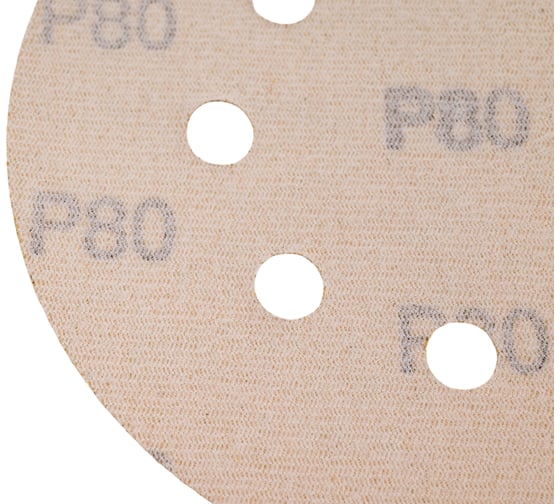 Диск абразивный с липучкой Sandpaper (yellow) 125 мм, 8 отверстий, P80, 10 шт BRUSHTEX 125Y8-80