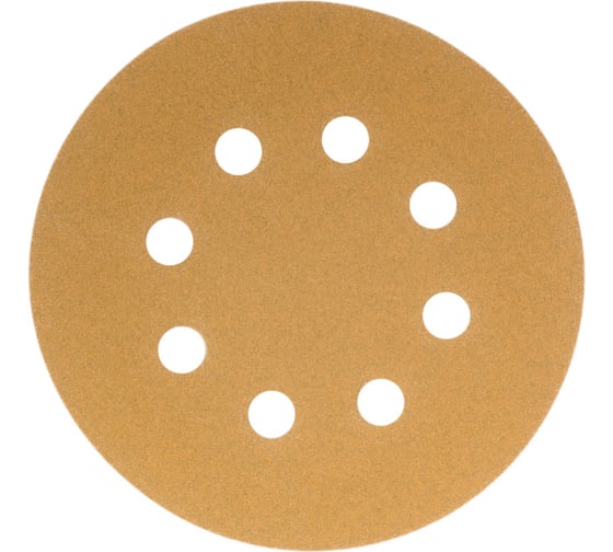 Диск абразивный с липучкой Sandpaper (yellow) 125 мм, 8 отверстий, P120, 10 шт BRUSHTEX 125Y8-120 1