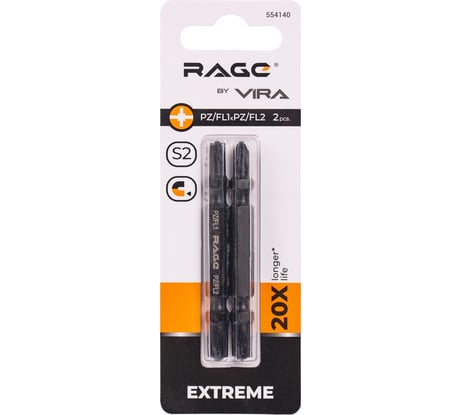 Биты магнитные двухсторонние S2 PZ/FL1 x PZ/FL2, 65 мм, 2 шт rage by VIRA 554140