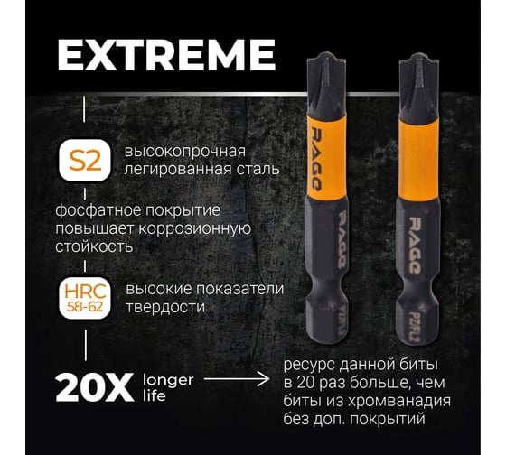 Биты магнитные S2 PZ/FL2, 50 мм, 2 шт rage by VIRA 554139
