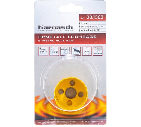 Коронка биметаллическая HSS Co8 (41х38 мм; зуб 4/6") Karnasch 20.1500-41