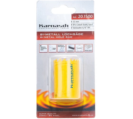Коронка биметаллическая HSS Co8 (33х38 мм; зуб 4/6") Karnasch 20.1500-33