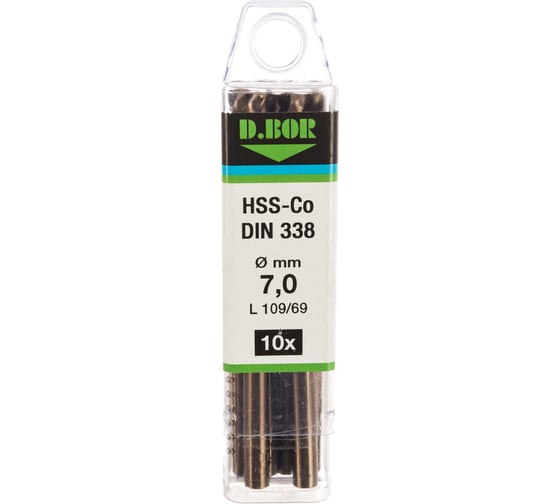 Сверло по металлу Cobalt 5% HSS-Co DIN 338 (10 шт; 7x69х109 мм) D.BOR 4190700X3D