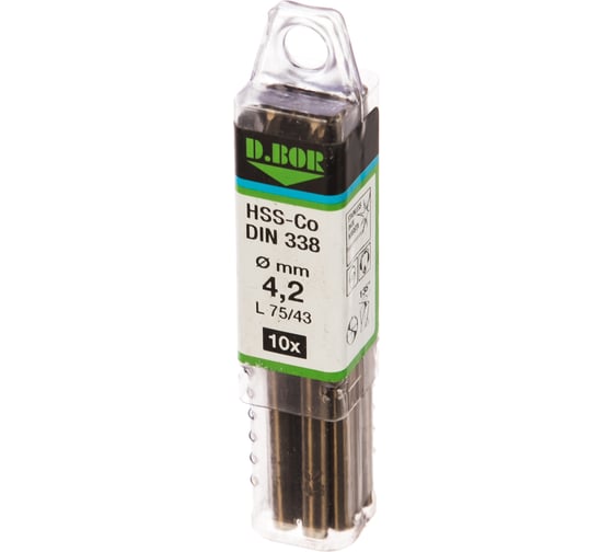 Сверло по металлу Cobalt 5% HSS-Co DIN 338 (10 шт; 4.2x43х75 мм) D.BOR 4190420X3D