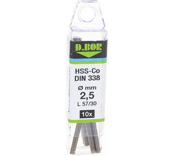 Сверло по металлу Cobalt 5% HSS-Co DIN 338 (10 шт; 2.5x30х57 мм) D.BOR 4190250X3D 1