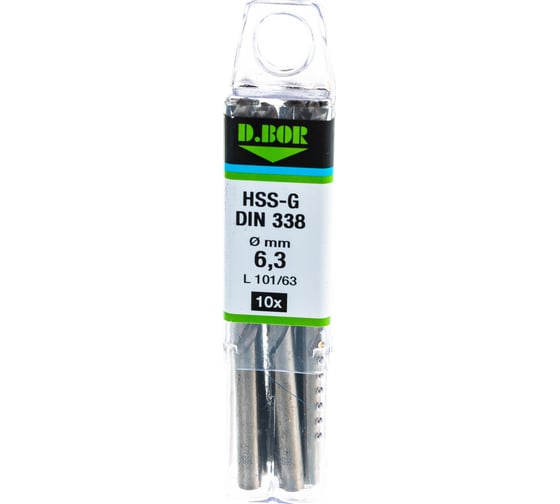 Сверло по металлу шлифованное HSS-G DIN 338 (10 шт; 6.3x63х101 мм) D.BOR 410063003D