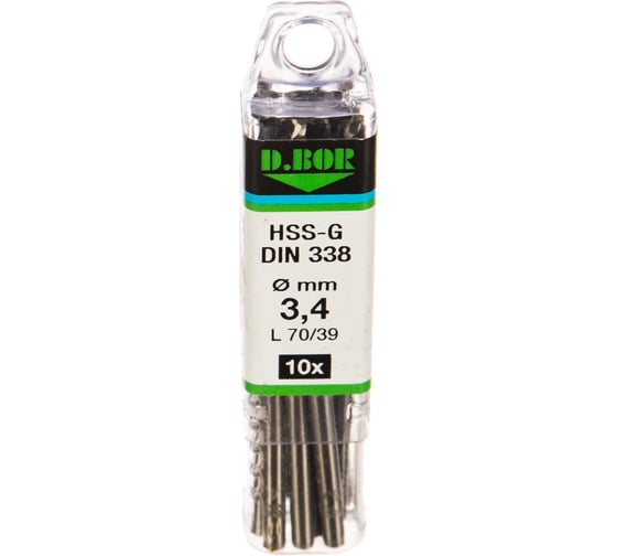 Сверло по металлу шлифованное HSS-G DIN 338 (10 шт; 3.4x39х70 мм) D.BOR 4100340T3D
