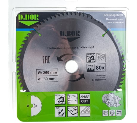 Диск пильный по алюминию (260х30 мм; Z80) D.BOR 9K-412608005D