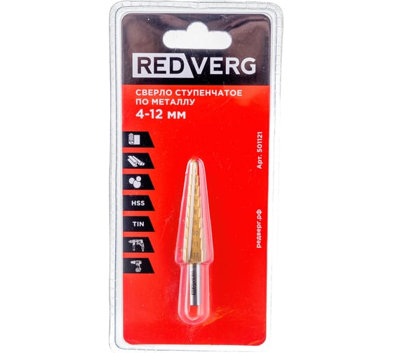 Сверло ступенчатое по металлу HSS TIN 4-12 мм REDVERG 501121 6627084