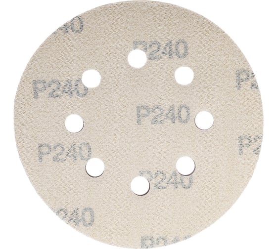 Диск абразивный с липучкой Sandpaper (yellow) 125 мм, 8 отверстий, P240, 10 шт BRUSHTEX 125Y8-240