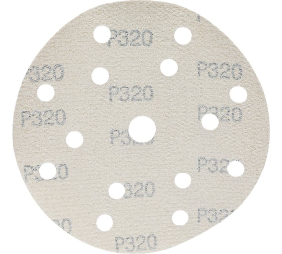Диск абразивный с липучкой Sandpaper (yellow) 150 мм, 15 отверстий, P320, 5 шт BRUSHTEX 150Y15-320