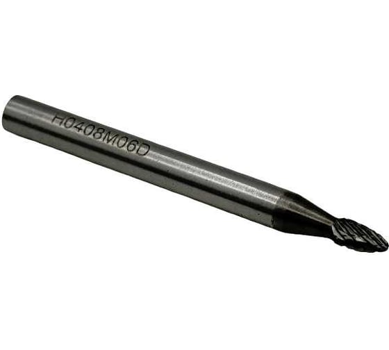 Бор-фреза твердосплавная тип Н040806 (пламевидная) 4.0 мм, хвостовик 6 мм, двойная насечка TORNERI Т018415