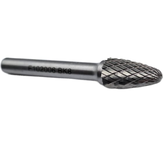 Бор-фреза твердосплавная тип F102006 (сфероконическая) 10.0 мм, хвостовик 6 мм, двойная насечка TORNERI Т018406 1