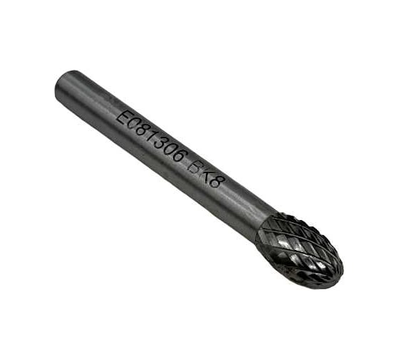 Бор-фреза твердосплавная тип E081306 (овальная) 8.0 мм, хвостовик 6 мм, двойная насечка TORNERI Т018399