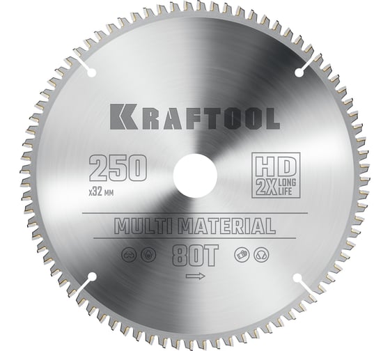 Диск пильный по алюминию Multi material 250x32 мм, 80Т KRAFTOOL 36953-250-32