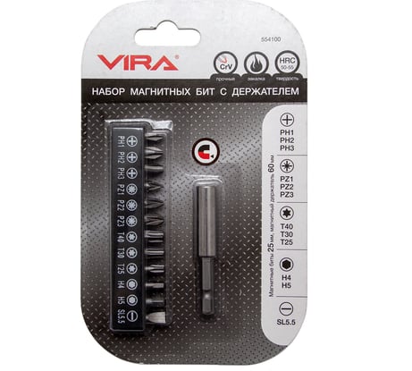 Набор бит 12 шт с магнитным держателем VIRA 554100