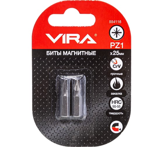 Биты (2 шт, PZ1, 25 мм, CRV) VIRA 554116