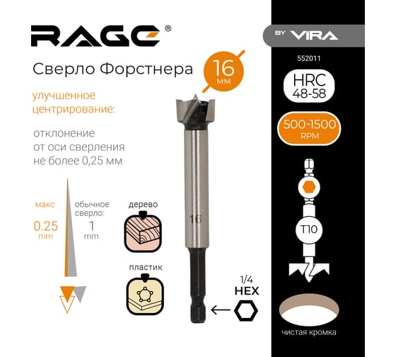 Сверло Форстнера 16 мм RAGE by VIRA 552011