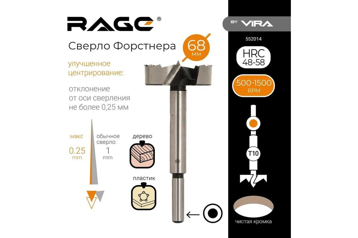Сверло Форстнера 68 мм RAGE by VIRA 552014 - выгодная цена, отзывы ...