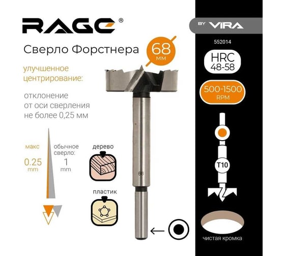 Сверло Форстнера 68 мм RAGE by VIRA 552014